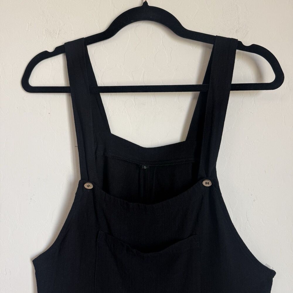 Womens Large Black Linen Blend Overall Romper Shorts Boho Festival Breathable - Picture 6 of 16